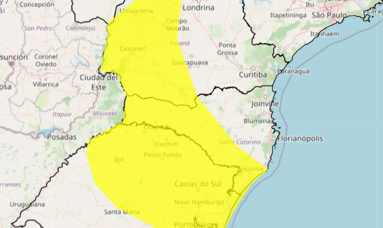 &Aacute;rea em destaque refor&ccedil;a as locais de temporais e chuva intensa